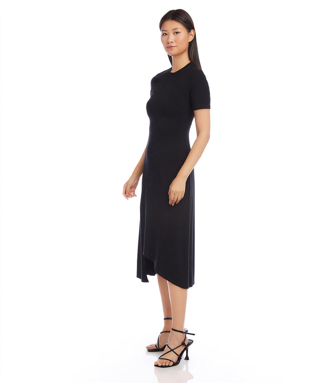 Karen Kane Black Asymmetric Front Slit Dress Karen Kane