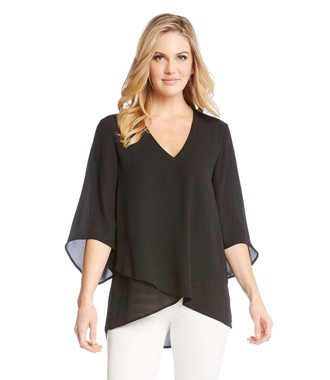 Karen Kane Black Bracelet Sleeve Asymmetric Top Karen Kane