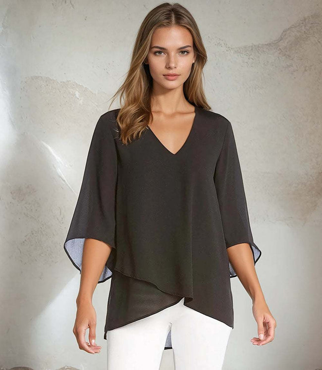 karen kane Black Bracelet Sleeve Asymmetric Top Karen Kane