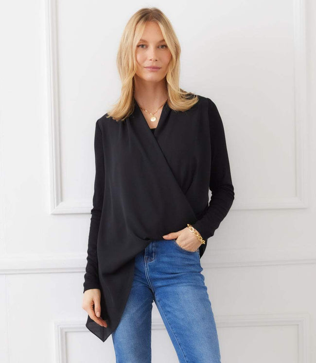 Karen Kane Black Contrast Double Layer Wrap Top Karen Kane