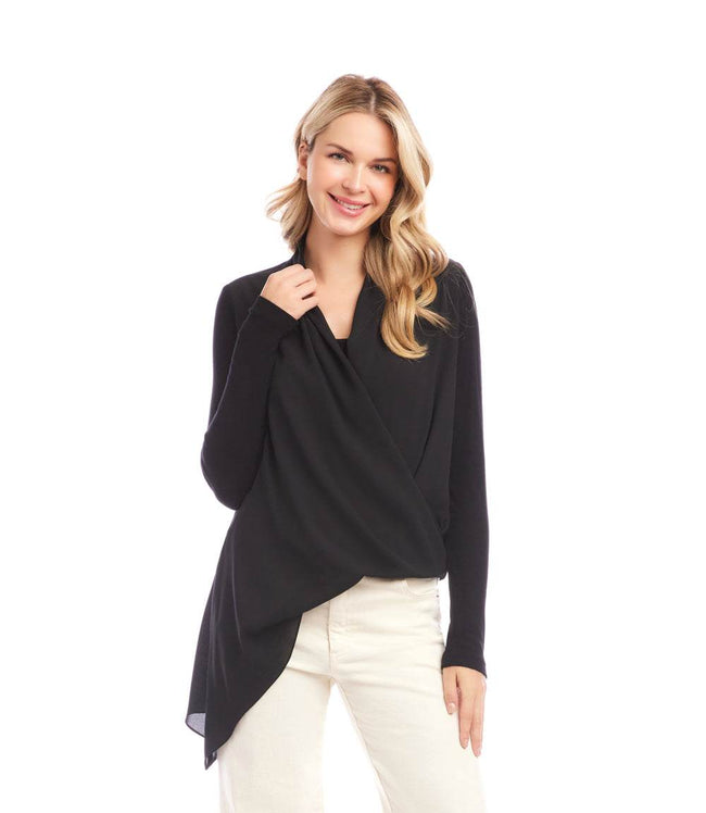 Karen Kane Black Contrast Double Layer Wrap Top Karen Kane