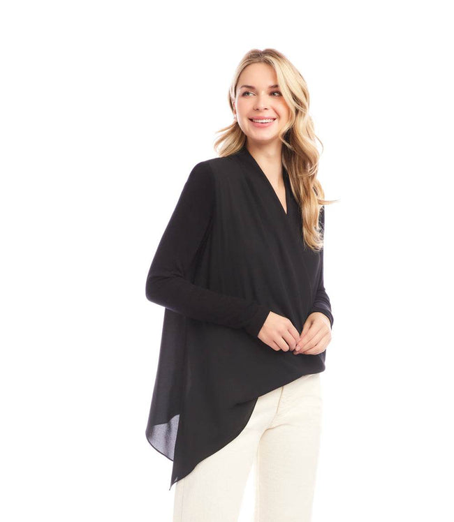 Karen Kane Black Contrast Double Layer Wrap Top Karen Kane