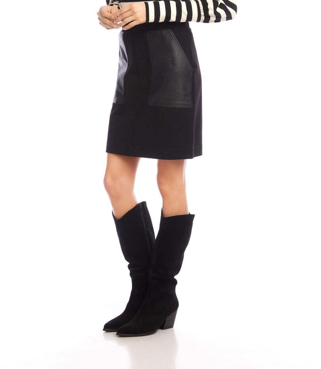 Karen Kane Black Contrast Faux Leather Pocket Pencil Skirt Karen Kane
