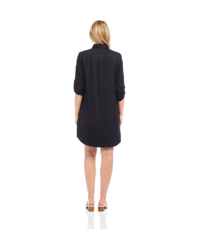 Karen Kane Black/Cream Petite Size Roll Tab Embroidered Shirtdress Karen Kane