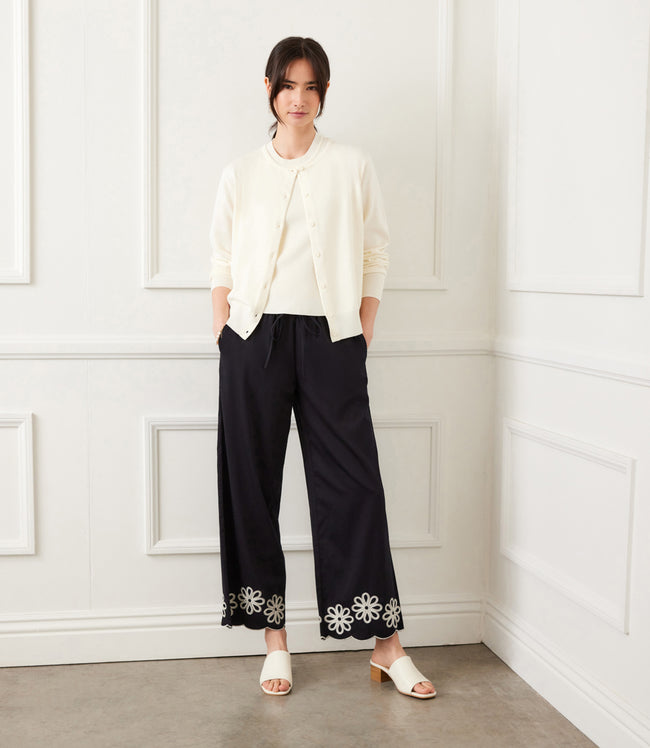 Karen Kane Black/Cream Scallop Drawstring Pants Karen Kane