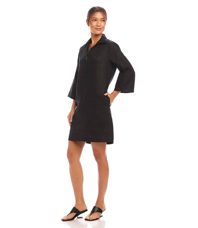 Karen Kane Black Cuffed Sleeve Linen Dress Karen Kane