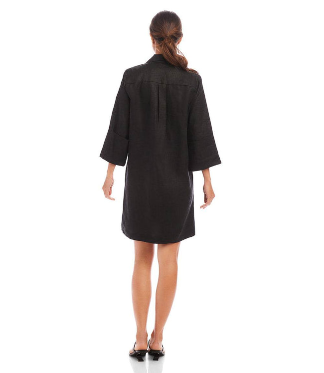 Karen Kane Black Cuffed Sleeve Linen Dress Karen Kane