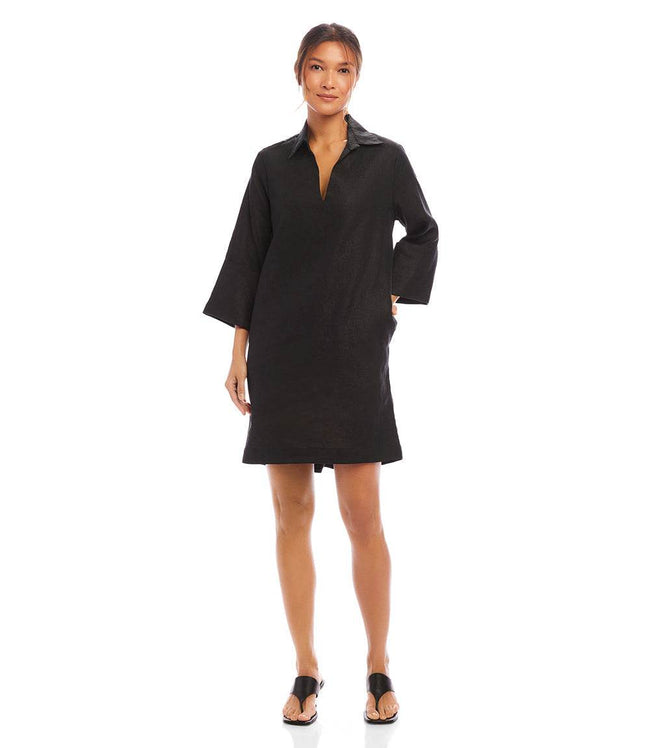 karen kane Black Cuffed Sleeve Linen Dress Karen Kane
