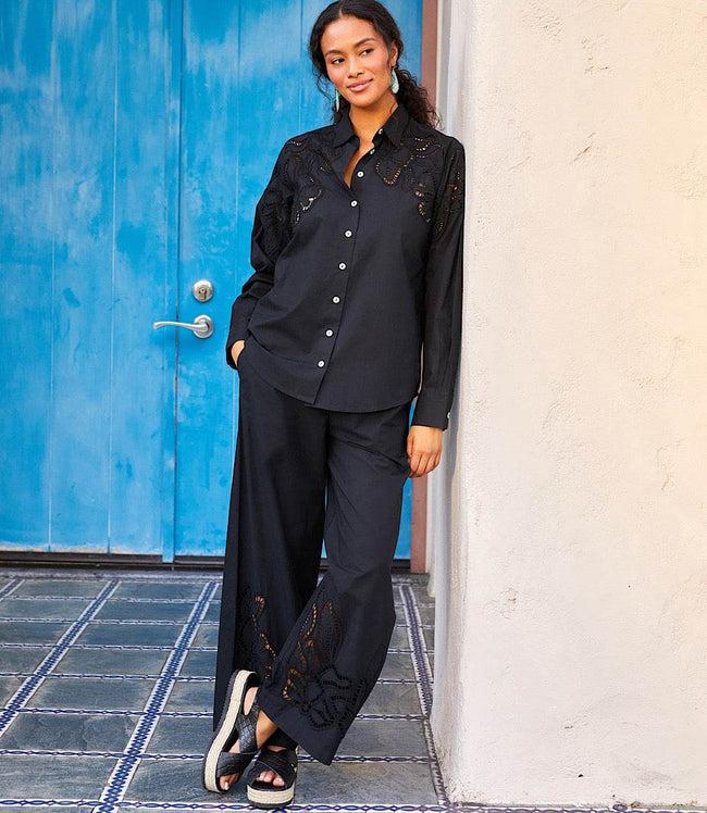 Karen Kane Black Cutout Embroidery Pants Karen Kane