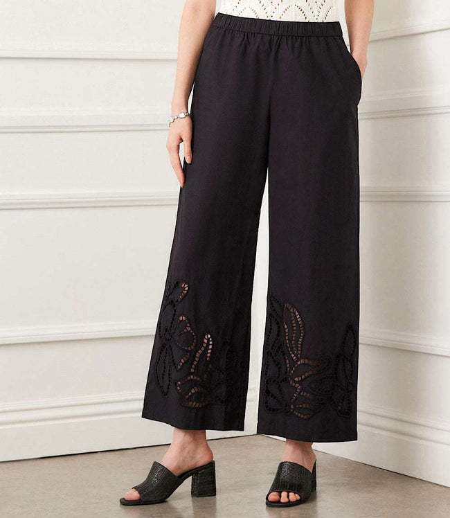 karen kane Black Cutout Embroidery Pants Karen Kane