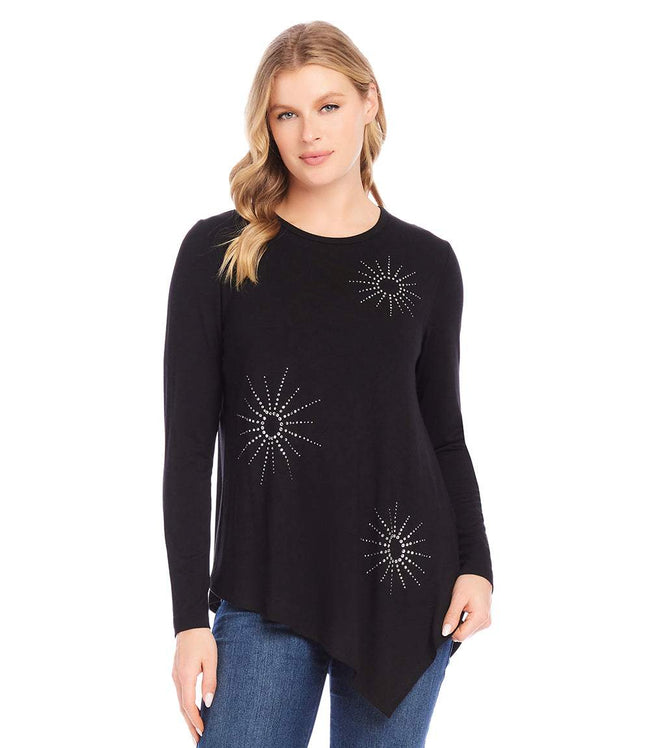 Karen Kane Black Embellished Asymmetric Top Karen Kane