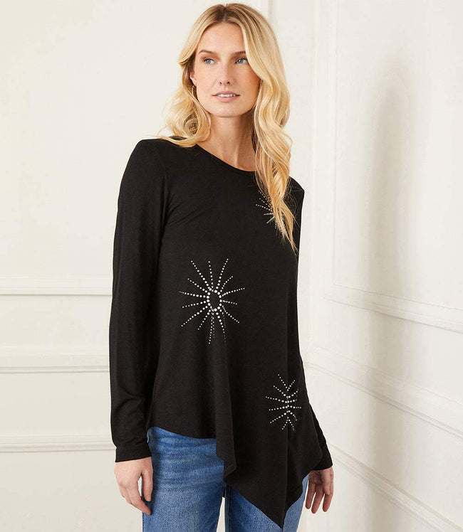 karen kane Black Embellished Asymmetric Top Karen Kane