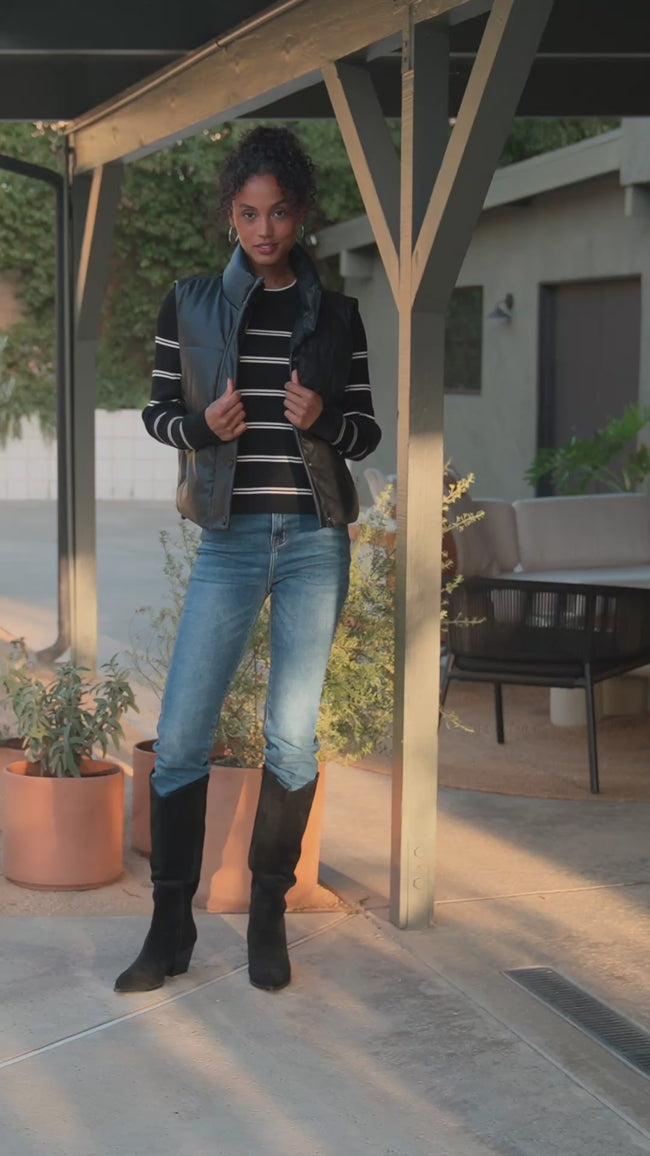 Karen Kane Black Faux Leather Quilted Puffer Vest Karen Kane