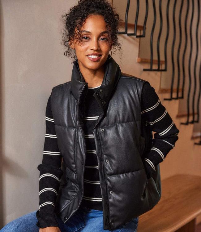 Karen Kane Black Faux Leather Quilted Puffer Vest Karen Kane