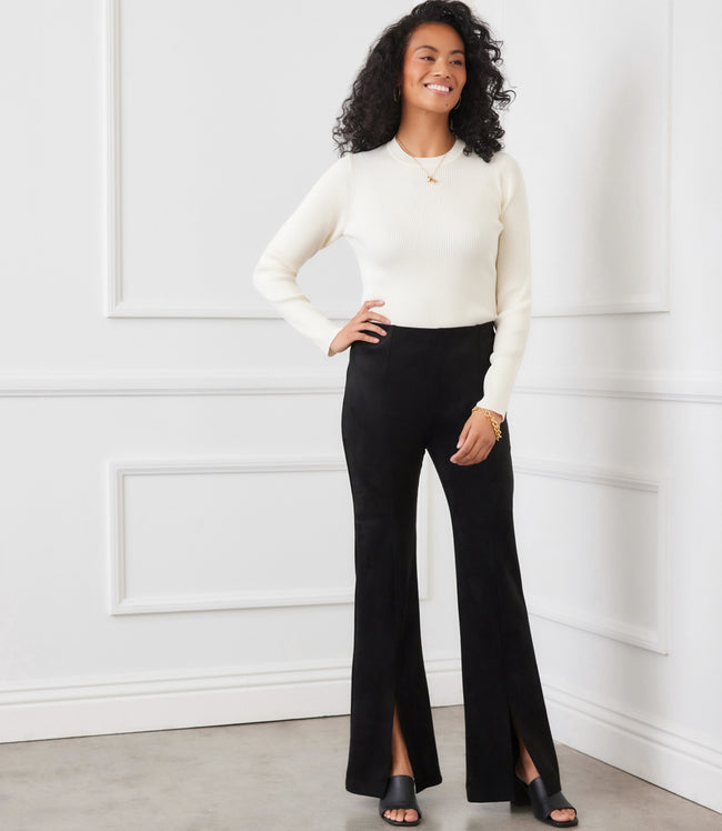 Karen Kane Black Faux Suede Front Slit Pants Karen Kane