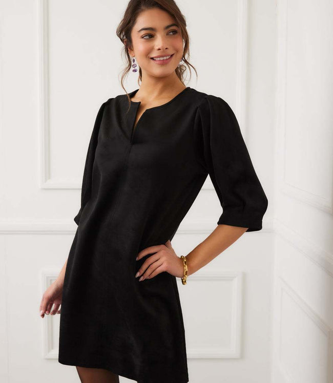 Karen Kane Black Faux Suede Puff Sleeve Dress Karen Kane