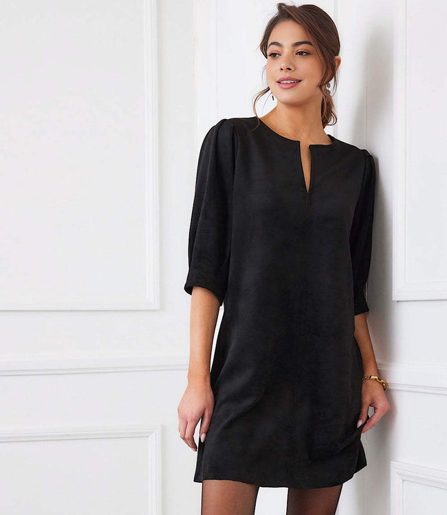 karen kane Black Faux Suede Puff Sleeve Dress Karen Kane