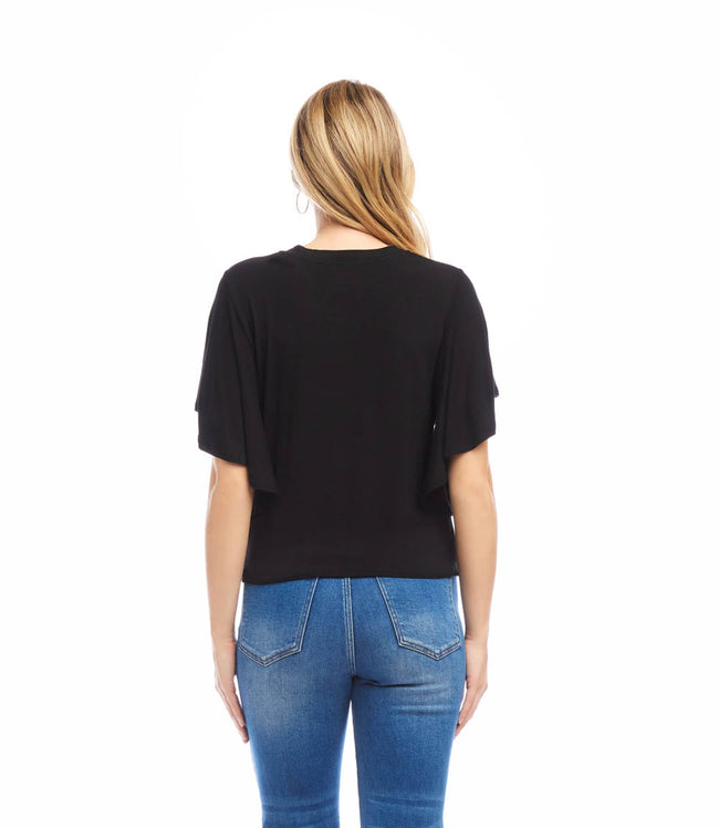Karen Kane Black Flutter Sleeve Drape Front Top Karen Kane