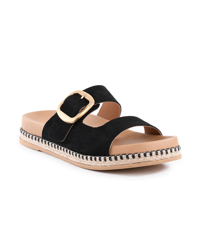 Karen Kane Black Getaway Buckle Slip On Sandals Karen Kane