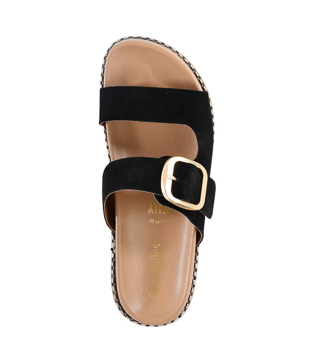 Karen Kane Black Getaway Buckle Slip On Sandals Karen Kane