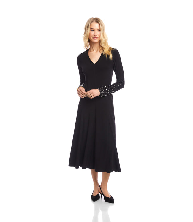 Karen Kane Black Kate Beaded Sleeve Midi Travel Dress Karen Kane