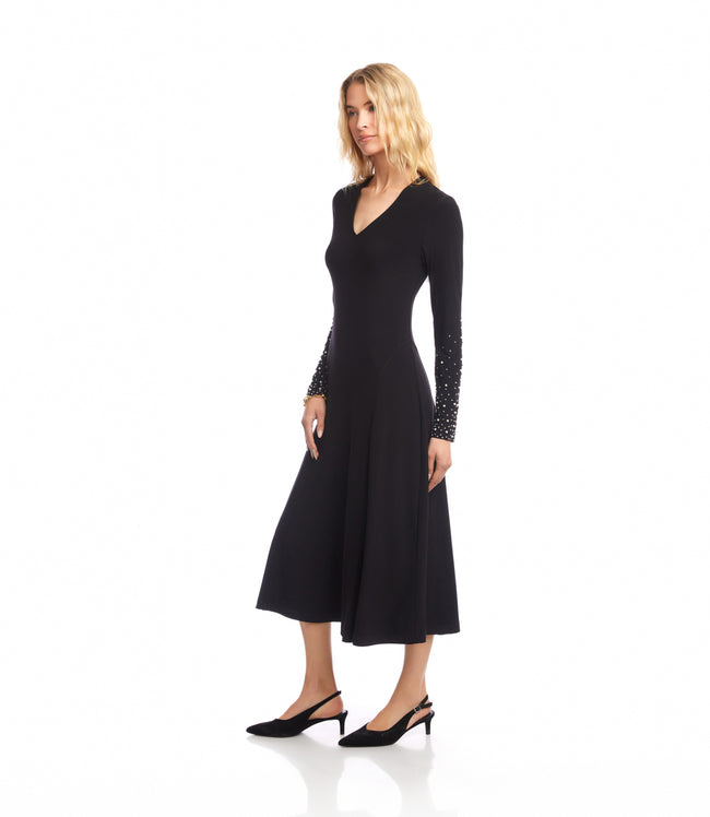 Karen Kane Black Kate Beaded Sleeve Midi Travel Dress Karen Kane