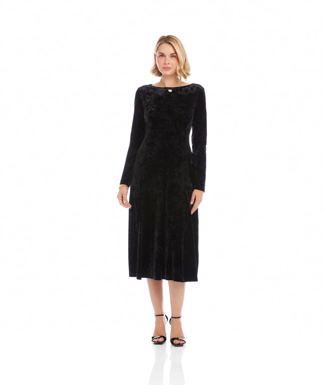 Karen Kane Black Kate Long Sleeve Velvet Midi Dress Karen Kane