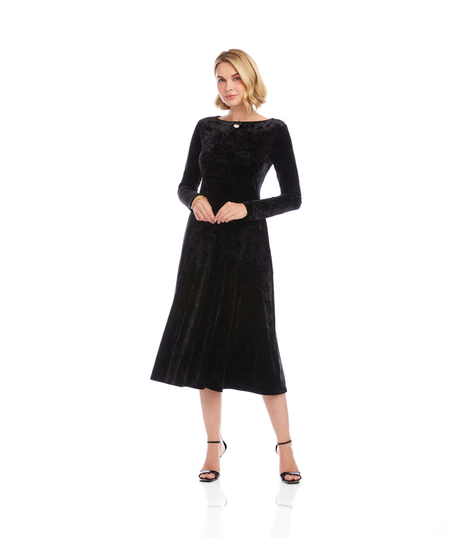 Karen Kane Black Kate Long Sleeve Velvet Midi Dress Karen Kane