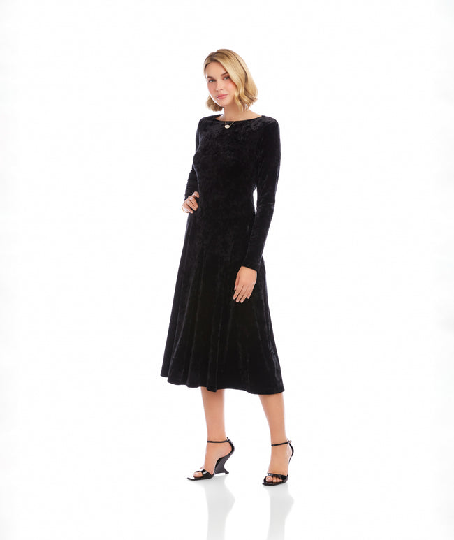 Karen Kane Black Kate Long Sleeve Velvet Midi Dress Karen Kane