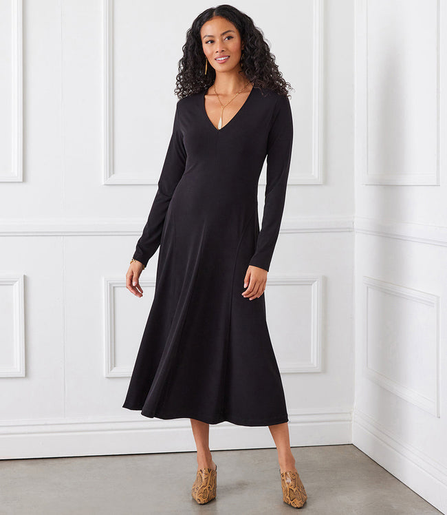 Karen Kane Black Kate V-Neck Midi Travel Dress Karen Kane