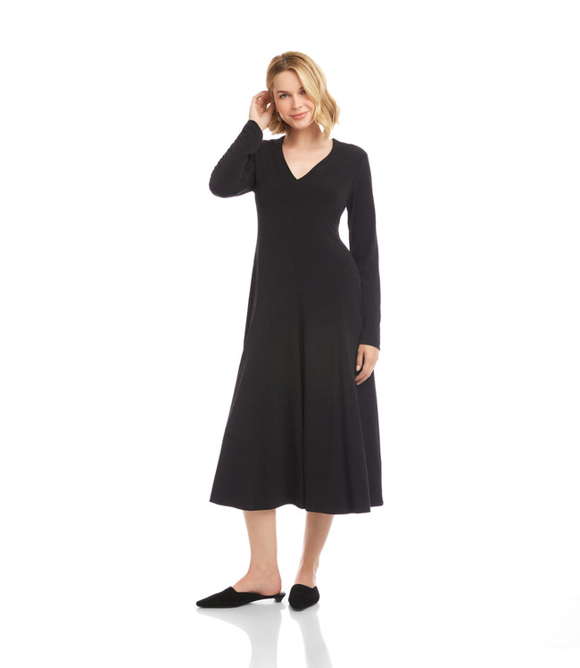 Karen Kane Black Kate V-Neck Midi Travel Dress Karen Kane