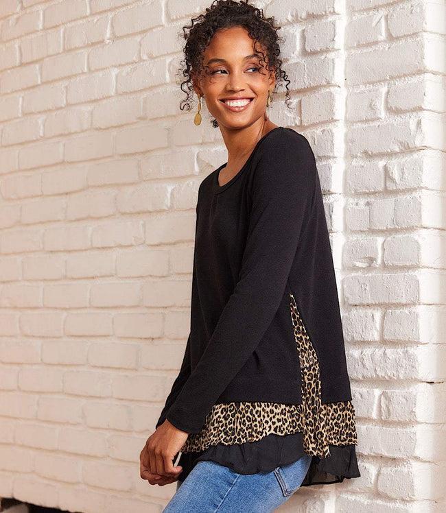 Karen Kane Black Layered Contrast Leopard Sweater Karen Kane