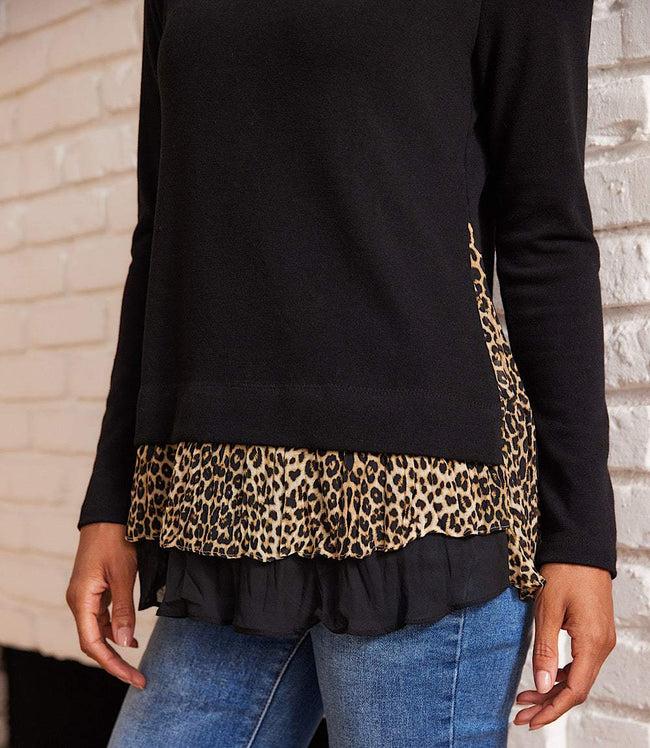 Karen Kane Black Layered Contrast Leopard Sweater Karen Kane