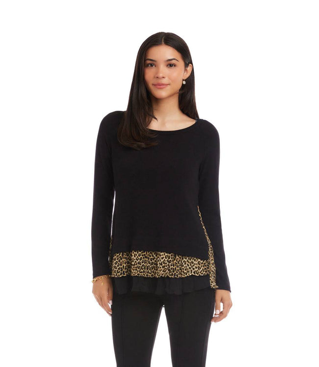 Karen Kane Black Layered Contrast Leopard Sweater Karen Kane