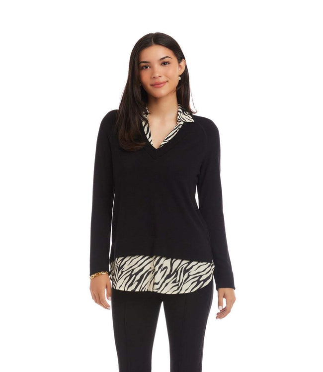 Karen Kane Black Layered Contrast Zebra Sweater Karen Kane