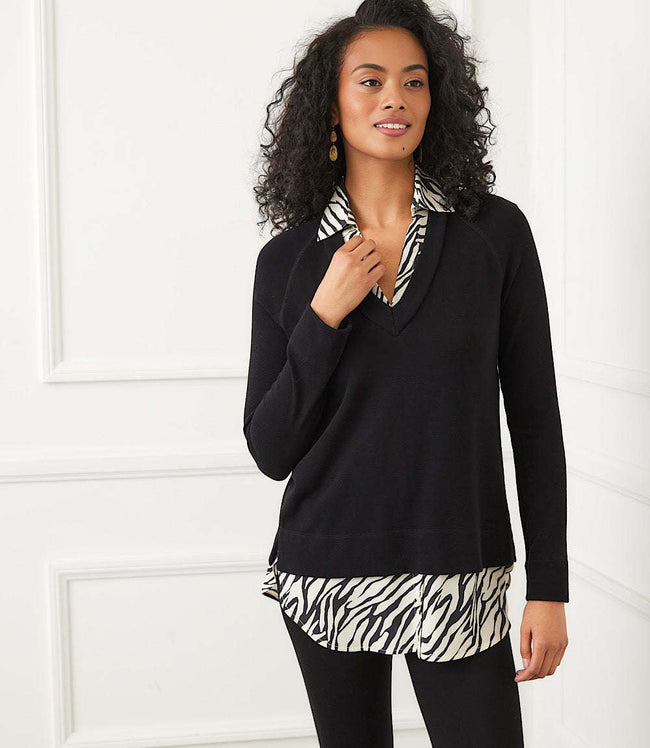 Karen Kane Black Layered Contrast Zebra Sweater Karen Kane