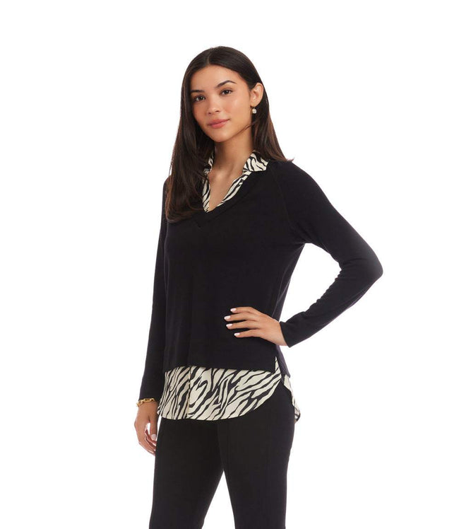 Karen Kane Black Layered Contrast Zebra Sweater Karen Kane