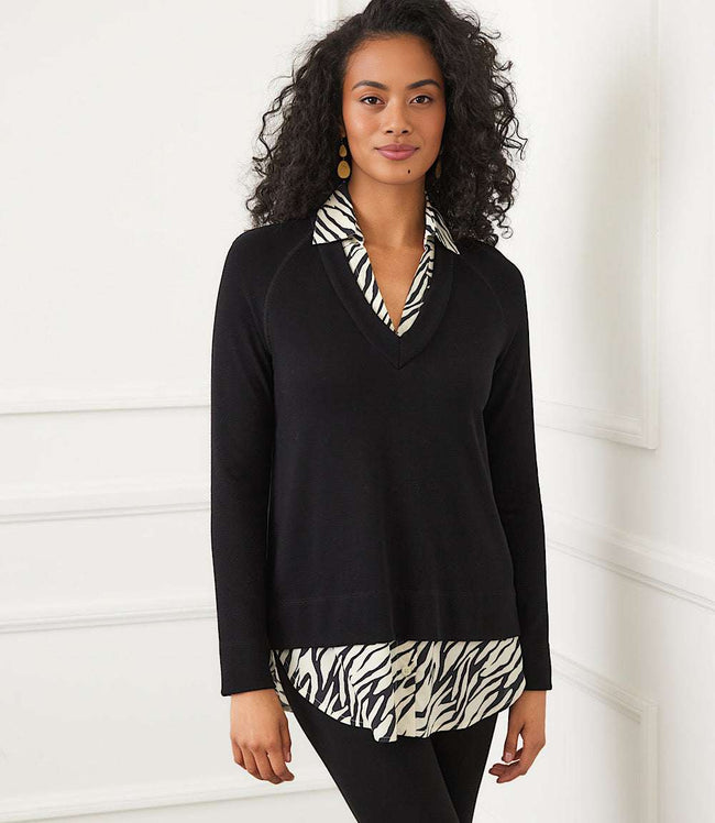 karen kane Black Layered Contrast Zebra Sweater Karen Kane