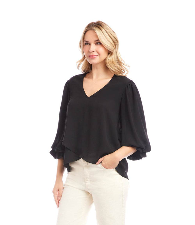 Karen Kane Black Layered Sleeve Asymmetric Top Karen Kane