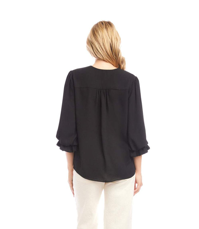 Karen Kane Black Layered Sleeve Asymmetric Top Karen Kane