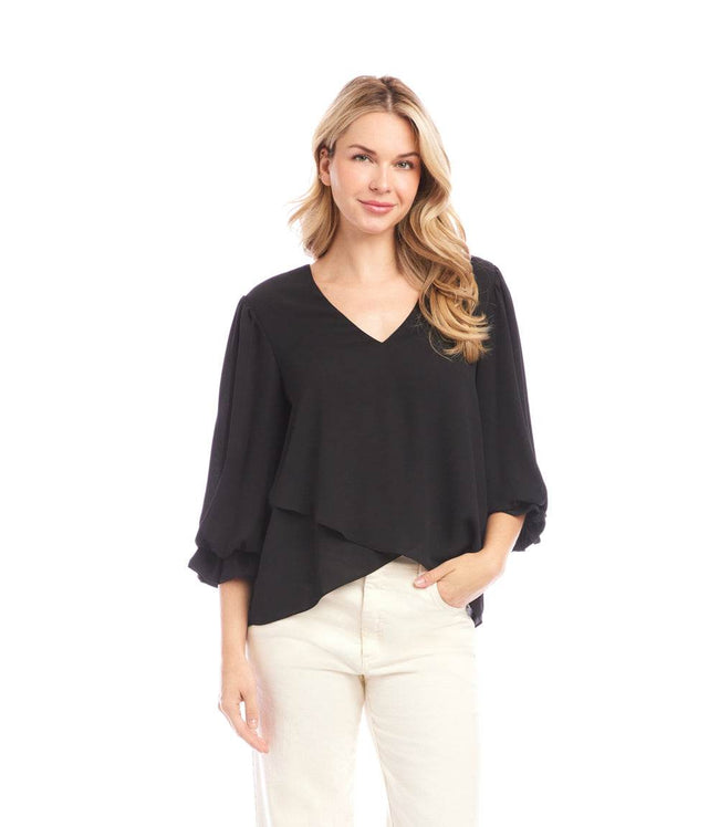 karen kane Black Layered Sleeve Asymmetric Top Karen Kane