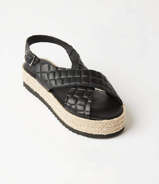 Karen Kane Black Leather Espadrille Sandals Karen Kane