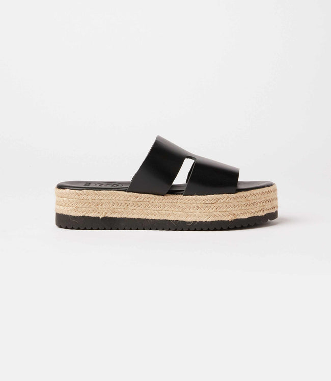 Karen Kane Black Leather Espadrille Slides Karen Kane