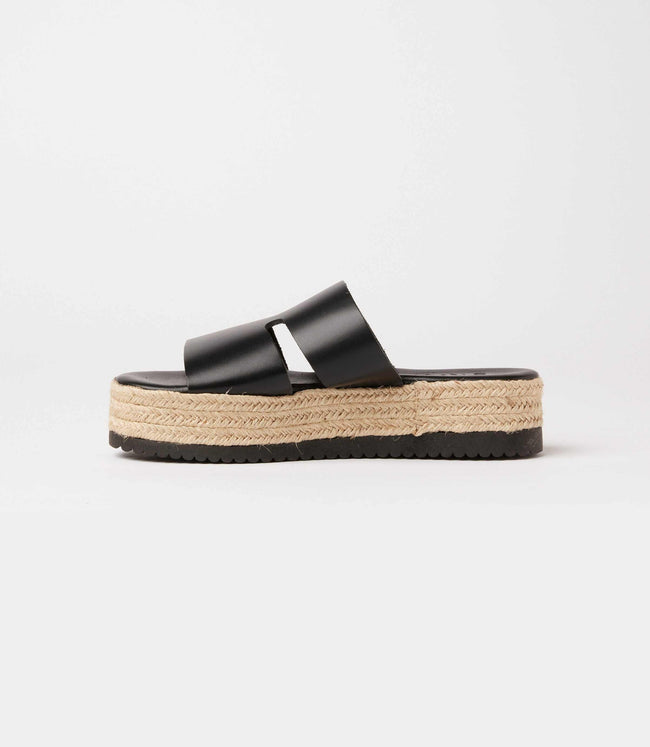 Karen Kane Black Leather Espadrille Slides Karen Kane