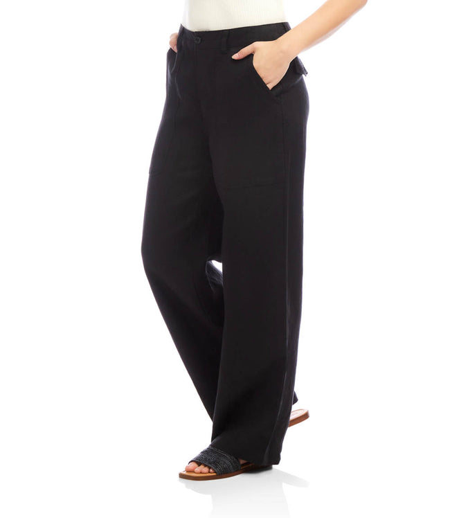 Karen Kane Black Linen Wide-Leg Trousers Karen Kane