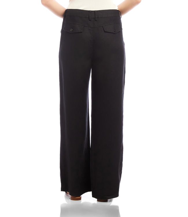 Karen Kane Black Linen Wide-Leg Trousers Karen Kane