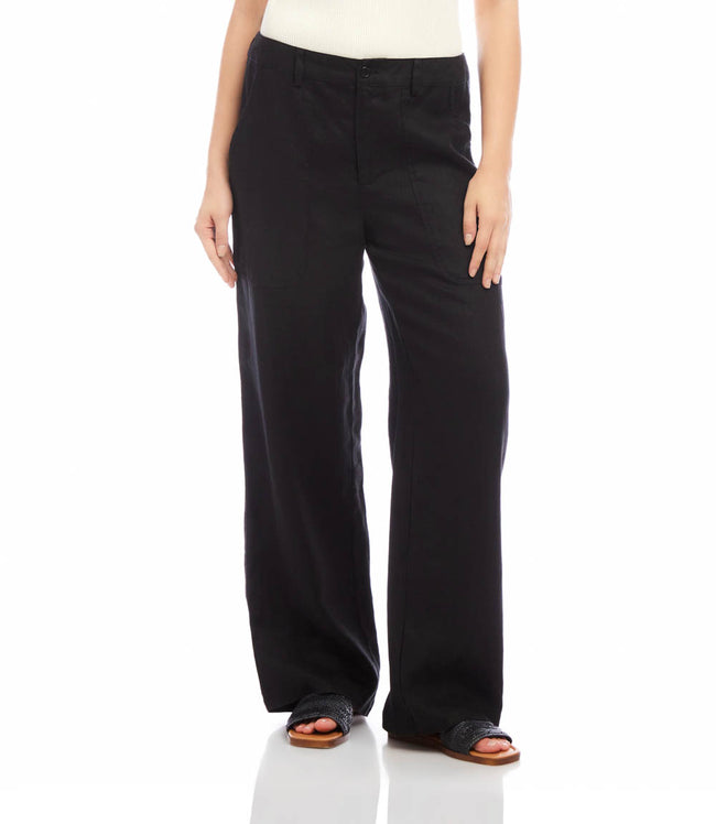 karen kane Black Linen Wide-Leg Trousers Karen Kane