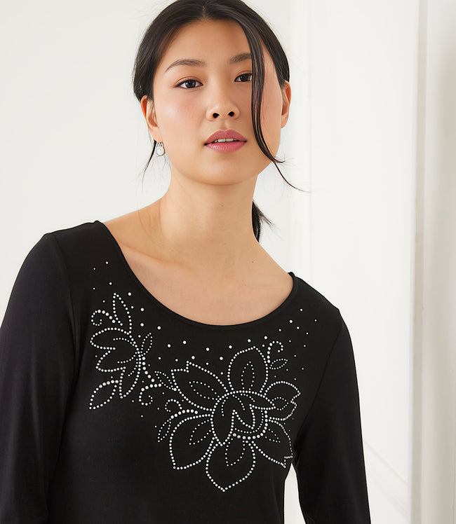 Karen Kane Black Long Sleeve Embellished Shirttail Top Karen Kane