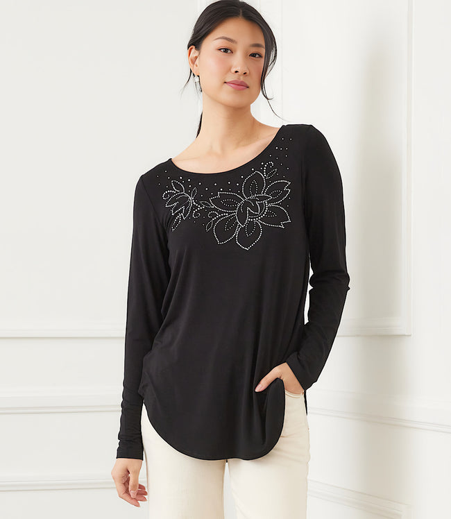 karen kane Black Long Sleeve Embellished Shirttail Top Karen Kane