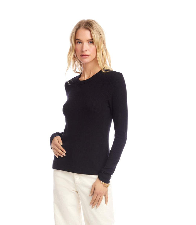 Karen Kane Black Long Sleeve Ribbed Crewneck Top Karen Kane